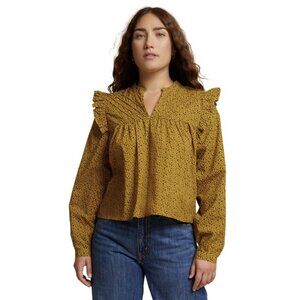 Nation LTD Los Angeles Tilly A Line Ruffle Top Blouse, Citrine Gold Floral, M